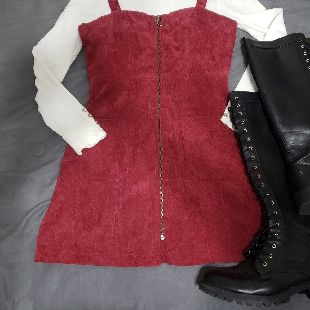 NWT medium burgundy corduroy front zip dress M